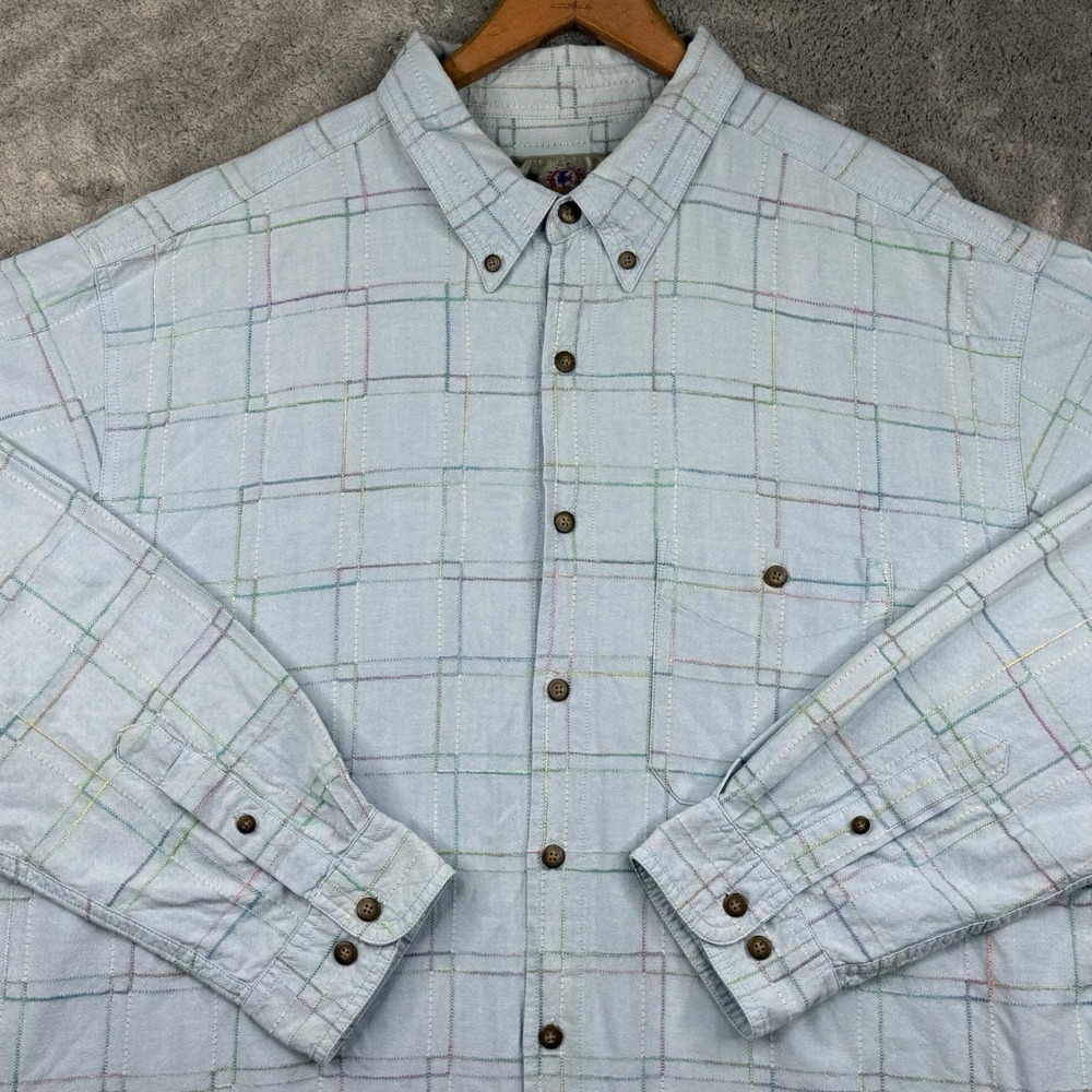 The Territory Ahead Mens 2XLT Blue Windowpane Long Sleeve Button Cotton Casual